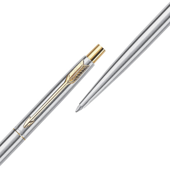 Parker Classic Stainless Steel Gold Trim Ball Pen | Blue Ink | Ballpoint Pen for Smooth Writing | Elegant Design and Great for Gifting or Celebrations Parker Classic Stainless Steel Gold Trim Ball Pen | Blue Ink | Ballpoint Pen for Smooth Writing | Elegant Design and Great for Gifting or Celebrations