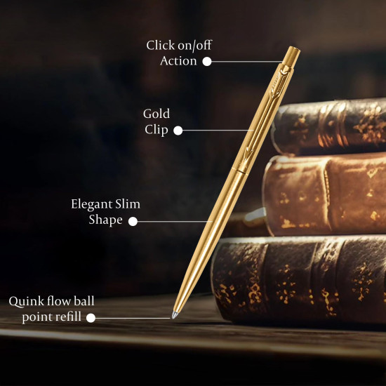 Parker Classic Gold Trim Ball Pen | Blue Ink | Ballpoint Pen for Smooth Writing | Iconic Parker Craftsmanship | Premium Gifting Choice