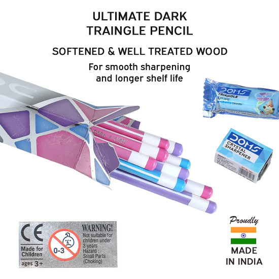 Doms Zoom Ultimate Dark Pencil Box Pack | Triangular Shape For Easy Holding & Comfort | Free Eraser & Sharpner With Each Box | Dark & Neat Handwriting | Pack Of 30 Pencils, Black, Black