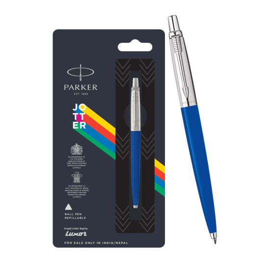 Parker Jotter Standard Chrome Trim Ballpoint Pen | Ink Color Blue | Blue Body Color | Designed for Students, Writers, and Professionals Parker Jotter Standard Chrome Trim Ballpoint Pen | Ink Color Blue | Blue Body Color | Designed for Students, Writers, and Professionals