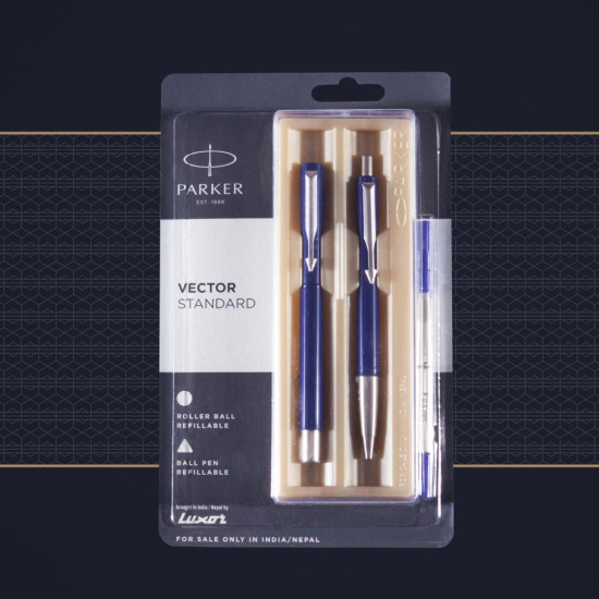 Parker Vector Standard Roller Ball Pen and Ball Pen - Blue Body, 2 Count (Pack of 1) (9000017309) Parker Vector Standard Roller Ball Pen and Ball Pen - Blue Body, 2 Count (Pack of 1) (9000017309)