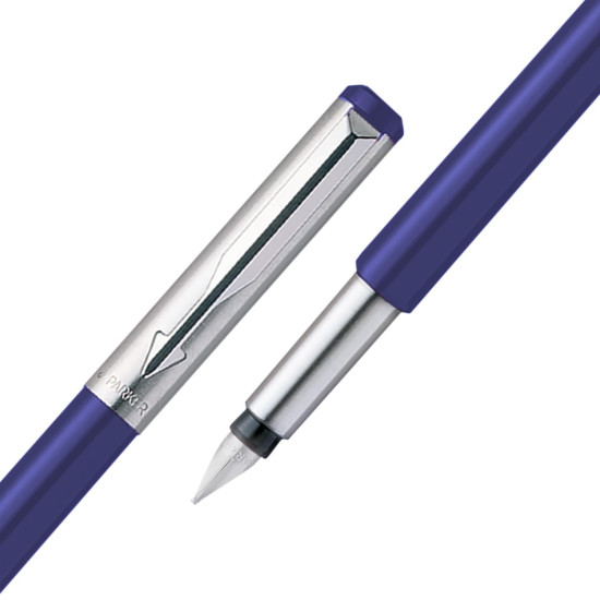 Parker Vector Mettalix Fountain Pen with Quink Ink Bottle | Ink Color Blue | Blue Body with Chrome Trim, Refillable Fine Nib Pen | Smooth Writing Gift Set for Students, Writers, and Professionals Parker Vector Mettalix Fountain Pen with Quink Ink Bottle | Ink Color Blue | Blue Body with Chrome Trim, Refillable Fine Nib Pen | Smooth Writing Gift Set for Students, Writers, and Professionals