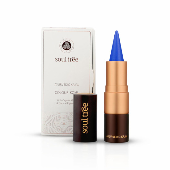 SoulTree Ayurvedic Kajal | True Blue Kajal 005 | Blue Shade | Enriched with 100% Organic Ghee, Almond Oil & Camphor | Soothe, Cool & Nourish Eyes | 3gm
