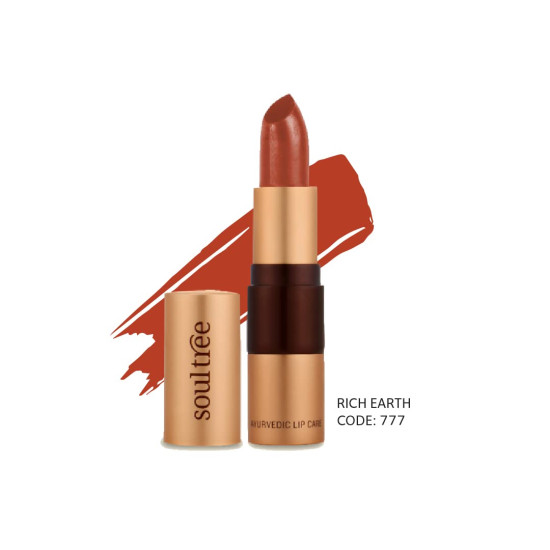SoulTree Ayurvedic Lipstick - Rich Earth 777, 4gm | Creamy Texture | Enriched with Organic Ghee & Almond Oil | Moistured & Nourished Lips | 4gm