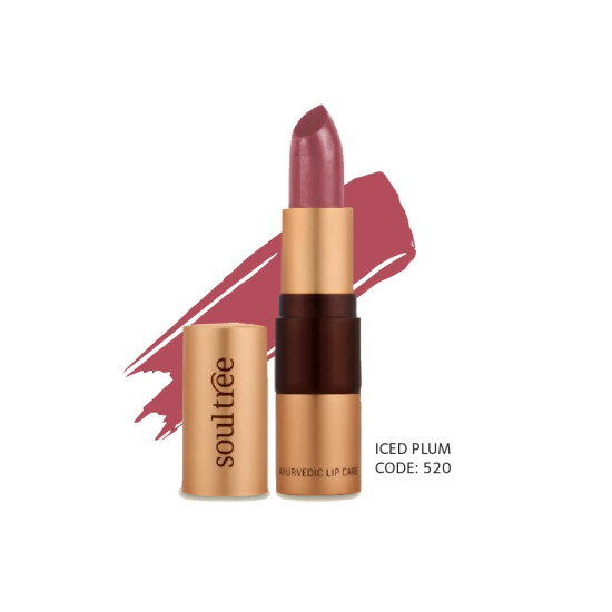 SoulTree Ayurvedic Lipstick - Colour Iced Plum 520, 4gm | Creamy Texture | Enriched with Organic Ghee & Almond Oil | Moistured & Nourished Lips | 4gm
