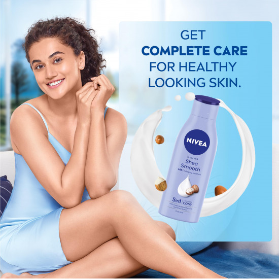 NIVEA Shea Smooth 200ml Body Lotion | 48 H Moisturization | With Deep Moisture Serum & Shea Butter | Non Greasy & Healthy Looking Skin |For Dry Skin