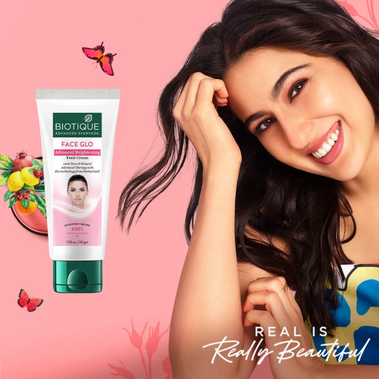 Biotique Face Glo Advance Brightening Fruit Cream | Visibly Flawless Skin | Lightens Skin Tone | 100% Botanical Extracts | Suitable for All Skin Types | 50g