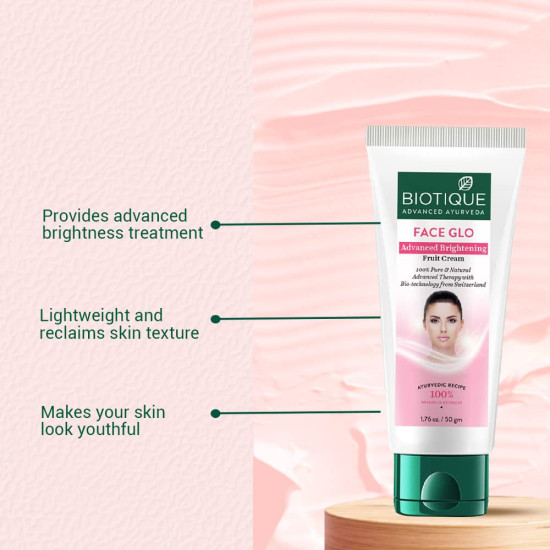 Biotique Face Glo Advance Brightening Fruit Cream | Visibly Flawless Skin | Lightens Skin Tone | 100% Botanical Extracts | Suitable for All Skin Types | 50g