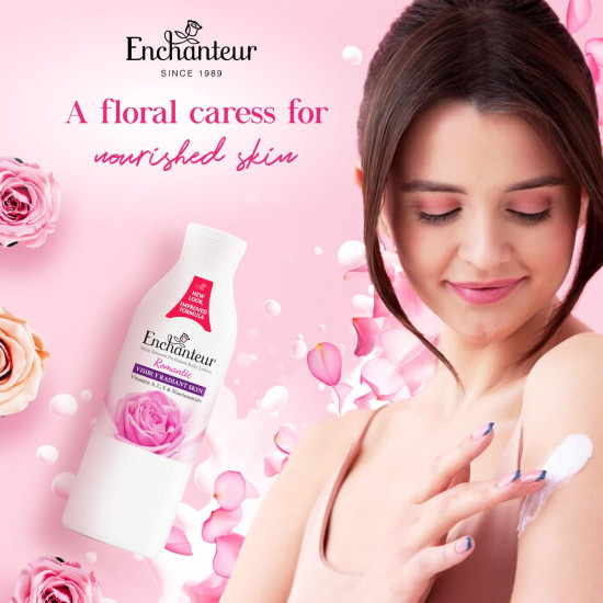 Enchanteur Romantic Perfumed Body Lotion, 250ml | With Vitamin A, C, E & Niacinamide | Fast Absorbing, Hydrating, Water Based, Non-Greasy, Floral French Fragrance for Silky Smooth Skin Enchanteur Romantic Perfumed Body Lotion, 250ml | With Vitamin A, C, E & Niacinamide | Fast Absorbing, Hydrating, Water Based, Non-Greasy, Floral French Fragrance for Silky Smooth Skin
