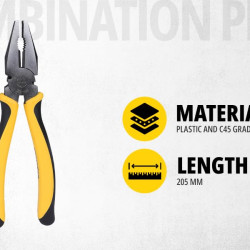 STANLEY 70-482 8'' Sturdy Steel Combination Plier with Anti-Rust properties for gripping, holding and cutting wires, YELLOW & BLACK
