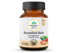A TATA Product - Organic India Beautiful Skin Capsules - 60 Veg Caps, For Healthy, Radiant & Glow, Helps Rejuvenate Skin & Naturally Purify The Blood, GMP & NPOP Certified Organic