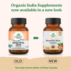 A TATA Product - Organic India Beautiful Skin Capsules - 60 Veg Caps, For Healthy, Radiant & Glow, Helps Rejuvenate Skin & Naturally Purify The Blood, GMP & NPOP Certified Organic