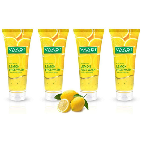 Vaadi Herbals Value Pack of Honey Lemon Face Wash with Jojoba Beads, 4 x 60ml