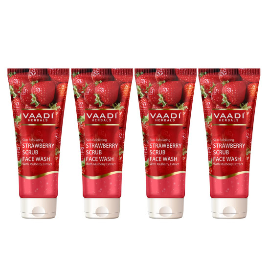 Vaadi Herbals Value Pack of Strawberry Scrub Face Wash with Mulberry Extract, 4 x 60ml