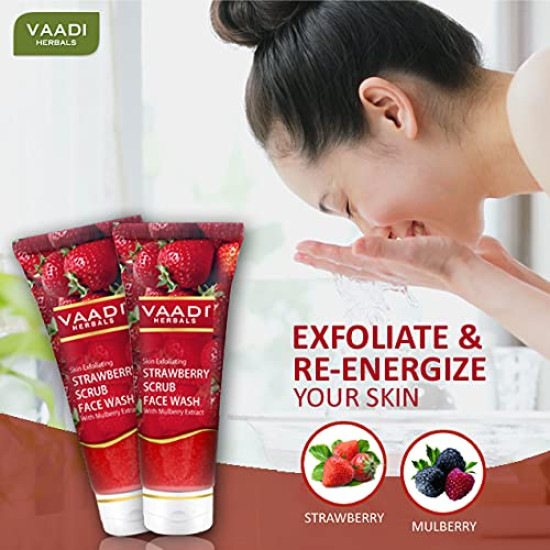 Vaadi Herbals Value Pack of Strawberry Scrub Face Wash with Mulberry Extract, 4 x 60ml