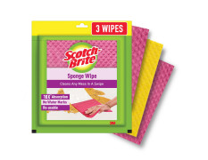 Scotch-Brite Sponge Wipes- Reusable, Kitchen and House Cleaning- Easy to use, Cleans any mess in a swipe, Absorbs water its own 10x weight, Multi- color, Biodegradable (pack of 3)
