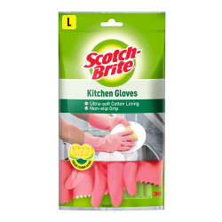 Scotch-Brite Lemon Scented Kitchen Gloves, extra long cuffs for mess-free hands , better grip, inner lining for Sweat absorption (Large, 1 pair)