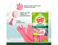 Scotch-Brite Lemon Scented Kitchen Gloves, extra long cuffs for mess-free hands , better grip, inner lining for Sweat absorption (Large, 1 pair)
