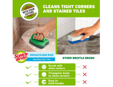 Scotch-Brite Bathroom Tile Scrubber Brush- Cleans Tiles, hard to reach corners, Floors, Tough stain removal, Ergonomic handle for excellent grip, Triangular Head for easy cleaning