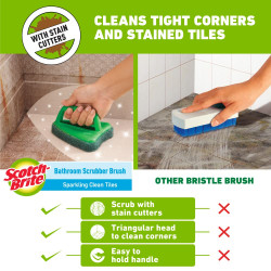 Scotch-Brite Bathroom Tile Scrubber Brush- Cleans Tiles, hard to reach corners, Floors, Tough stain removal, Ergonomic handle for excellent grip, Triangular Head for easy cleaning