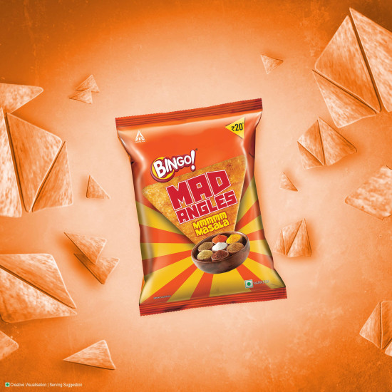 Bingo! Mad Angles Mmmmm Masala – Masala Flavoured Corn-Based Triangle Chips Pack for Snacks - 66g