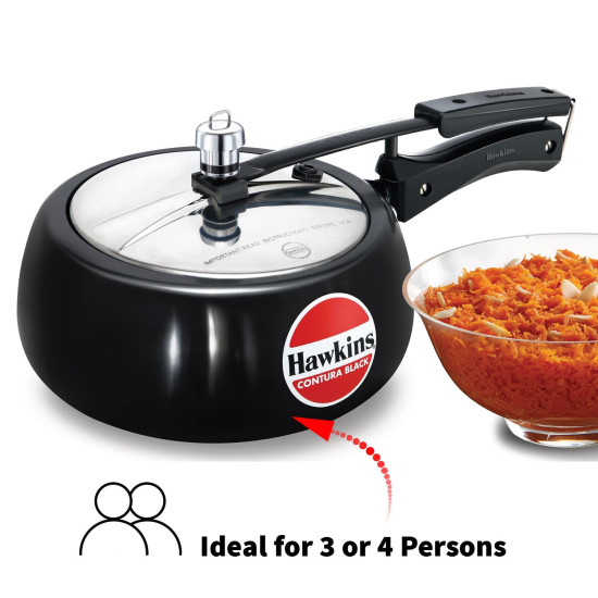 Hawkins 3.5 Litre Contura Black Pressure Cooker, Hard Anodised Inner Lid Cooker, Handi Cooker, Black (CB35)