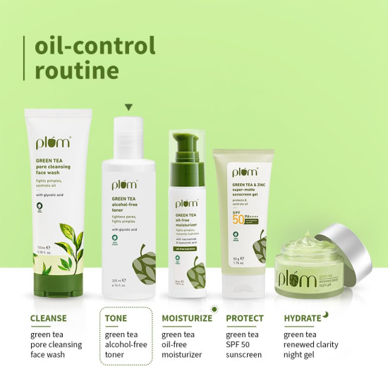 Plum Green Tea Face Toner For Oily, Acne-Prone Skin | With Glycolic Acid | Alcohol-Free | Fights Pimples | Tightens Pores | Controls Oil | Gently Exfoliates Dead Skin Cells | Women & Men | 200ml