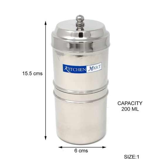 Kitchen Mart Stainless Steel South Indian Filter Coffee Drip Maker, Madras Kappi, Drip Decotion Maker 200ml Medium size (2-4 Cup)