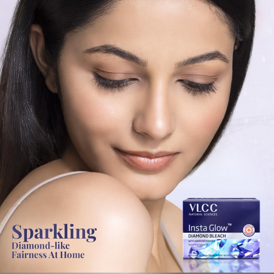 VLCC Insta Glow Diamond Bleach - 60g | With Diamond Powder For Sparkling Fairness | Skin Brightening Bleach | Minimizes Dark Spots, Reduces Facial Hair Visibility