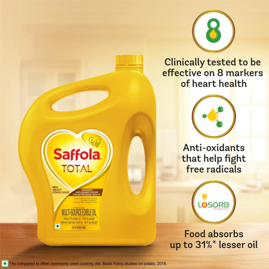 Saffola Total Refined Oil|Blend of Rice Bran Oil & Safflower oil|Cooking oil|Cholesterol Lowering Oil|Edible Oil 5L Jar