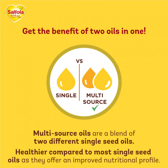 Saffola Total Refined Oil|Blend of Rice Bran Oil & Safflower oil|Cooking oil|Cholesterol Lowering Oil|Edible Oil 5L Jar