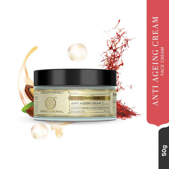 Khadi Natural Anti Ageing Cream, 50g|Prevent premature signs of aging|Reduce wrinkles and spots| Rehydrates skin| Suitable for All Skin Types