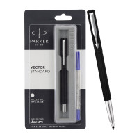 Parker Vector Standard Chrome Trim Roller Ball Pen| Black Body Color| Ink Color - Blue | For Employees | Perfect For Professional Use