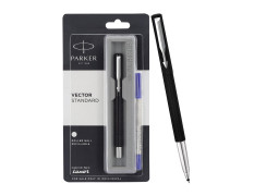 Parker Vector Standard Chrome Trim Roller Ball Pen| Black Body Color| Ink Color - Blue | For Employees | Perfect For Professional Use