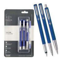 Parker Vector Standard Fountain Pen, Roller Ball Pen and Ball Pen - (Blue)