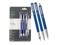 Parker Vector Standard Fountain Pen, Roller Ball Pen and Ball Pen - (Blue)