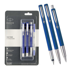 Parker Vector Standard Fountain Pen, Roller Ball Pen and Ball Pen - (Blue)