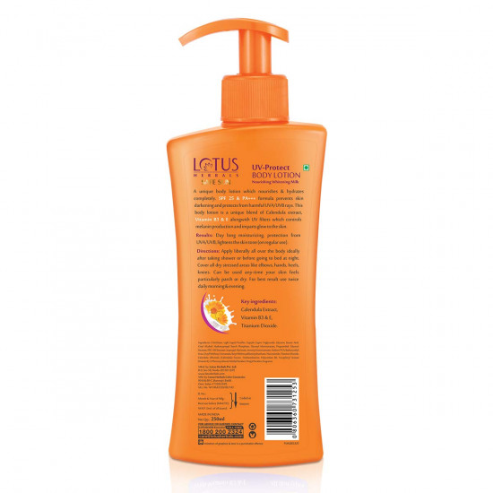 Lotus Herbals Safe Sun UV Protect Body Lotion SPF 25 PA+++ Calendula Normal to Dry skin 250ml,White