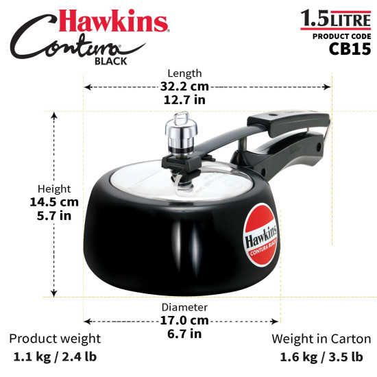 Hawkins Contura Black 1.5 litre Pressure Cooker