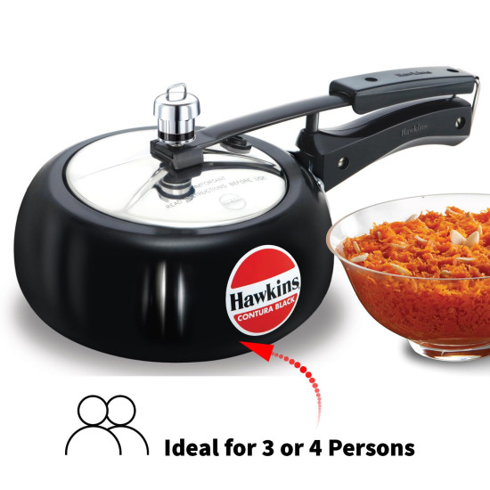 Hawkins 2 Litre Contura Black Pressure Cooker, Hard Anodised Inner Lid Cooker, Handi Cooker, Small Cooker, Black (CB20)