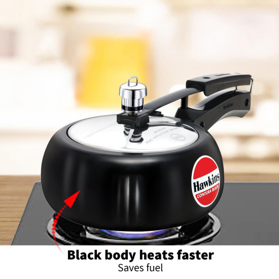 Hawkins 2 Litre Contura Black Pressure Cooker, Hard Anodised Inner Lid Cooker, Handi Cooker, Small Cooker, Black (CB20)