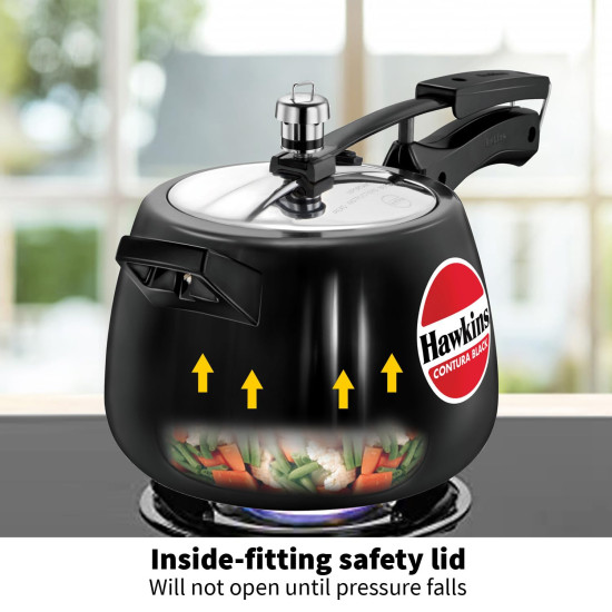 Hawkins 4 Litre Contura Black Pressure Cooker, Hard Anodised Inner Lid Cooker, Handi Cooker, Black (CB40)