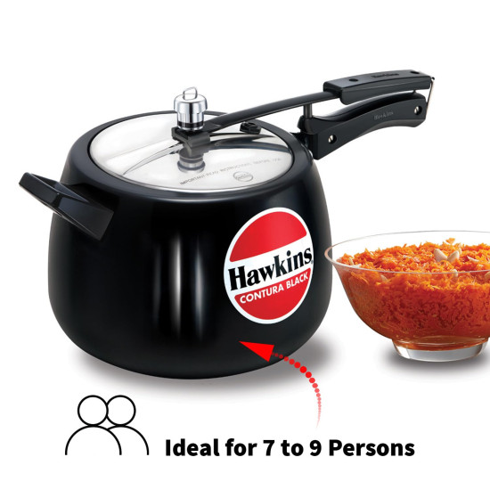 Hawkins 6.5 Litre Contura Black Pressure Cooker, Hard Anodised Inner Lid Cooker, Handi Cooker, Black (CB65)