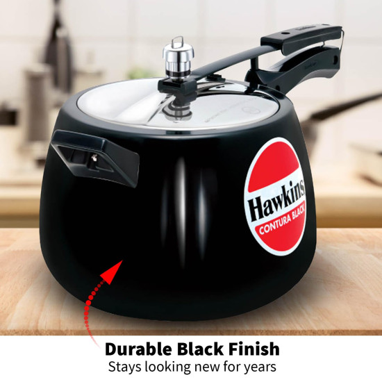 Hawkins 6.5 Litre Contura Black Pressure Cooker, Hard Anodised Inner Lid Cooker, Handi Cooker, Black (CB65)