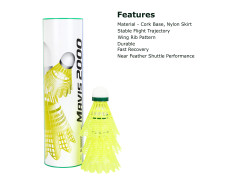 Yonex Mavis 2000 Green Cap Nylon Badminton Shuttlecock, Pack of 6 - Made in Japan