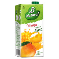 B Natural Mango Juice, Goodness of fiber, Made with choicest Mangoes, 1 litre