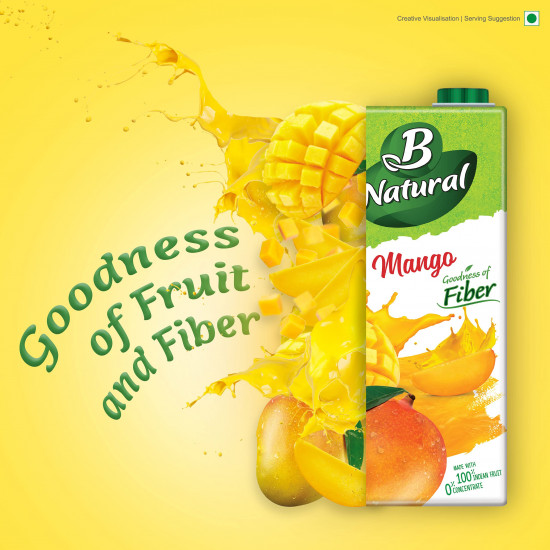 B Natural Mango Juice, Goodness of fiber, Made with choicest Mangoes, 1 litre