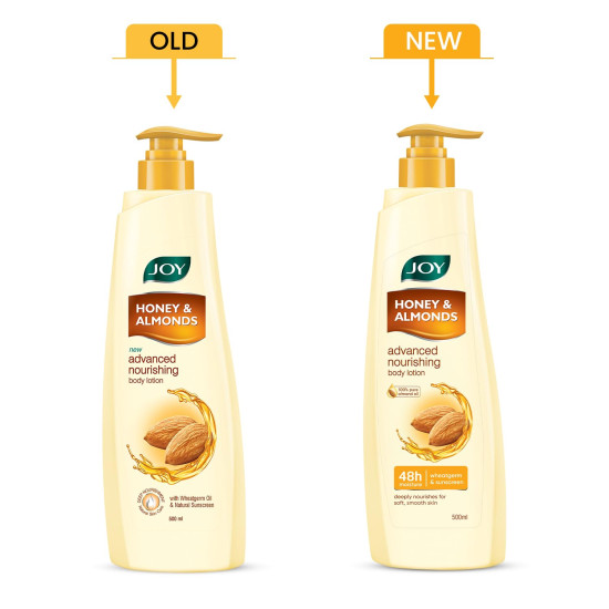 Joy Honey & Almonds Advanced Nourishing Lightweight Summer Body Lotion 500ml | Enriched With Shea Butter | Natural Sunscreen Filters | Suitable for Normal to Dry Skin