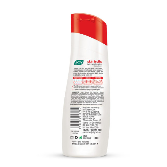 Joy Skin Fruits Lightweight Body Lotion 300ml | with Almond Oil & Jojoba Oil | Suitable For Summers | Non Sticky & Non Greasy Body Lotion For All Skin Types