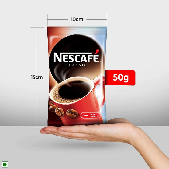 NESCAFE Classic Instant Coffee Powder, Pouch | Instant Coffee Made with Robusta Beans | Roasted Coffee Beans | 100% Pure Coffee , 45g/50g (Weight May Vary)